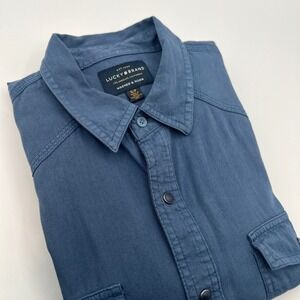 Lucky Brand Washed & Worn Shirt‎ Long Sleeve Button Up Blue Small 0383